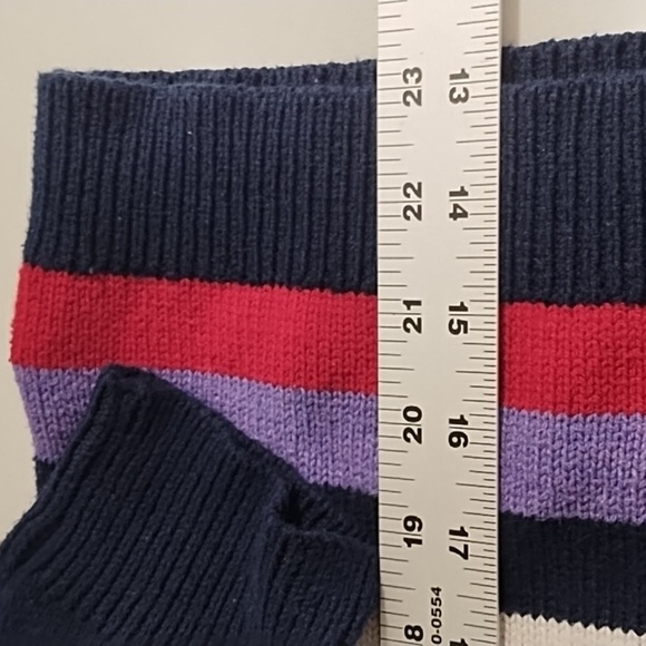 Cotton Blend Navy Raglan Sleeve Multi Stripe Crew Neck Mid-Weight Sweater - Picture 4 of 10